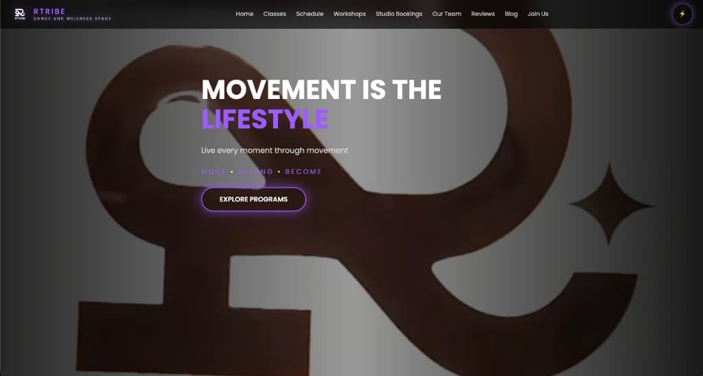 Rtribe Dance and Wellness homepage